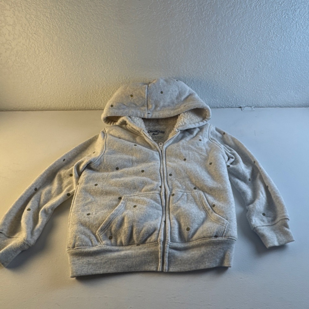 OshKosh B'gosh Gray Polka Dot Hooded Fleece-Lined Zip Jacket 4T 20598910